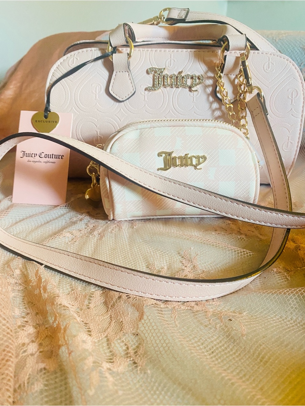 Juicy Couture Baby Pink Logo Crossbody Bag Set